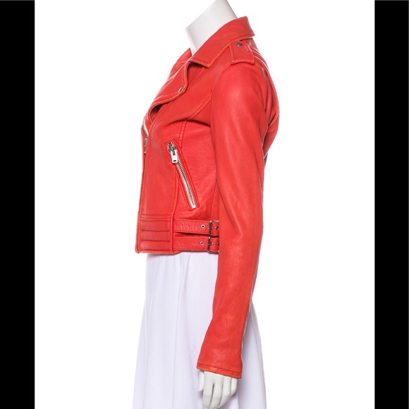 IRO Zefir Leather Biker Moto Jacket 38 Red Orange Coral - Picture 7 of 8